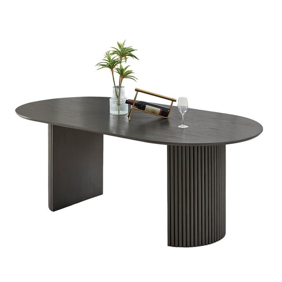 Pemberly Row 80" Oval Gray Oak 6-Seat Dining Table with Dual Pedestal Base