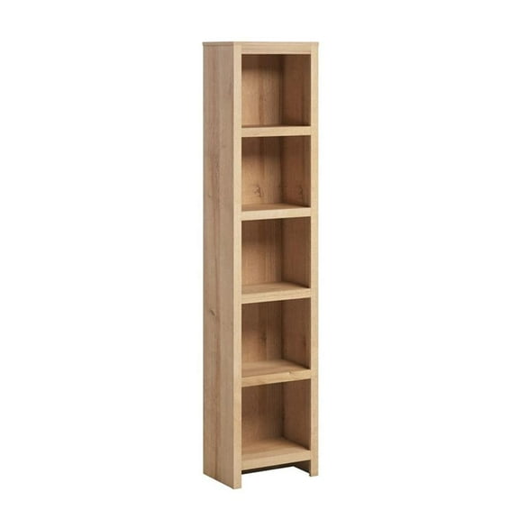 Pemberly Row 80" Tall 5-Tier Narrow Bookcase in Natural Oak Modern Storage