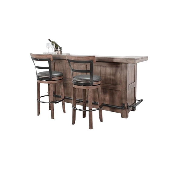 Pemberly Row 80" Traditional Home Bar with Felt-Lined Drawers and Stools