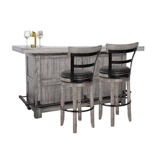 Pemberly Row 80" Traditional Wood Home Bar Set with Drawers and Stools