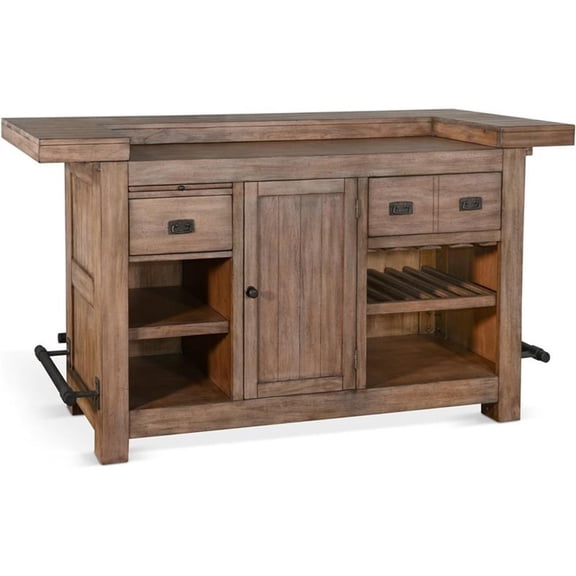Pemberly Row 80" Transitional Wood Gorgeous Bar Unit in Taupe Brown