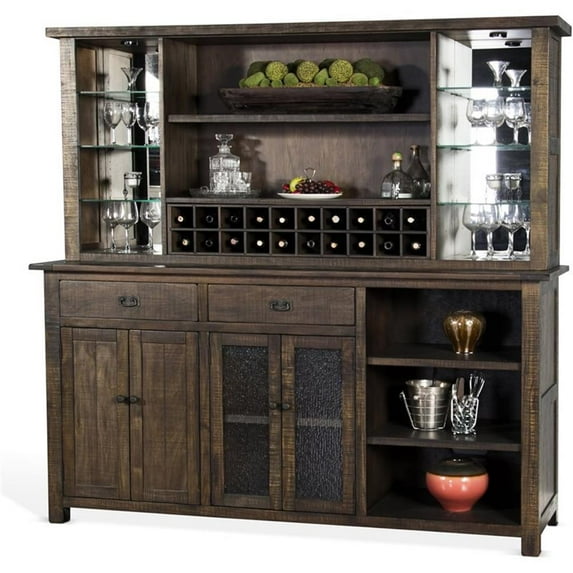 Pemberly Row 80" Transitional Wood Hutch and Buffet in Tobacco Leaf