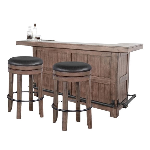 Pemberly Row 80" Wood Home Bar Set with Cutting Board and Metal Foot Rail