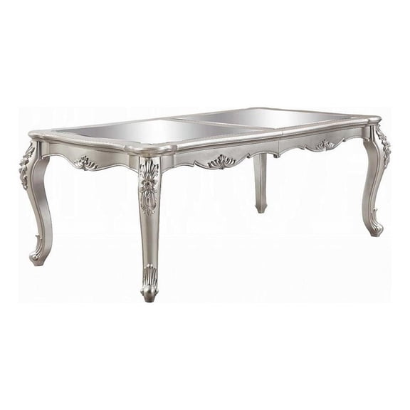 Pemberly Row 80 to 96 Inch Dining Table Mirrored Classic Champagne Silver Wood