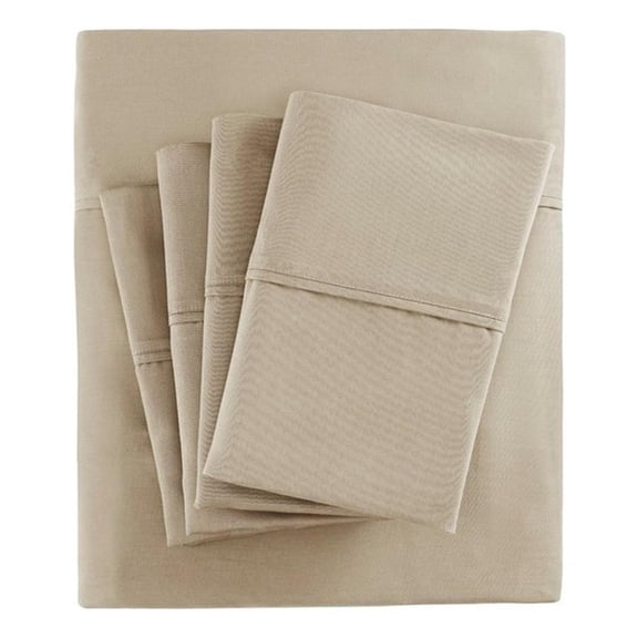 Pemberly Row 800 Thread Count Cotton Blend Sateen Sheet Set in Khaki