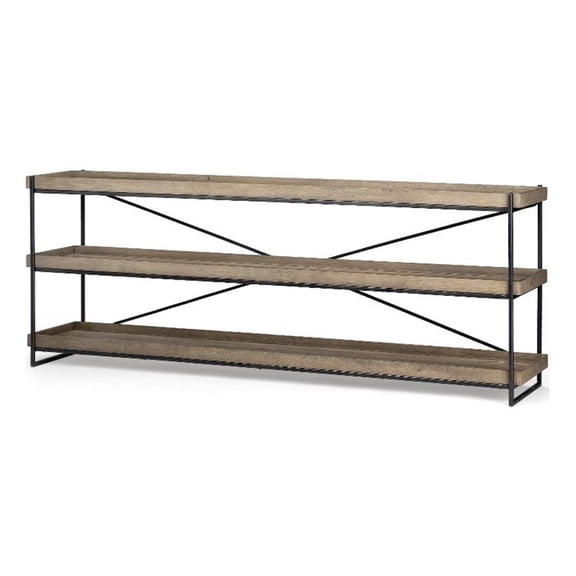 Pemberly Row 80Lx16Wx30H Brown Wood and Black Iron Console Table (Set of 2)
