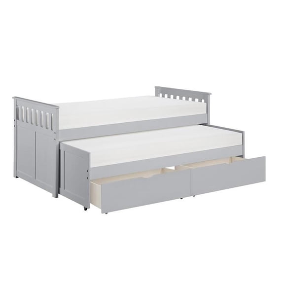 Pemberly Row 81.5" Transitional Wood Twin/Twin Bed with Storage Boxes in Gray