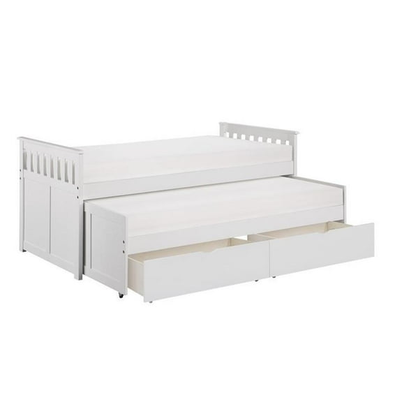Pemberly Row 81.5" Transitional Wood Twin/Twin Bed with Storage Boxes in White
