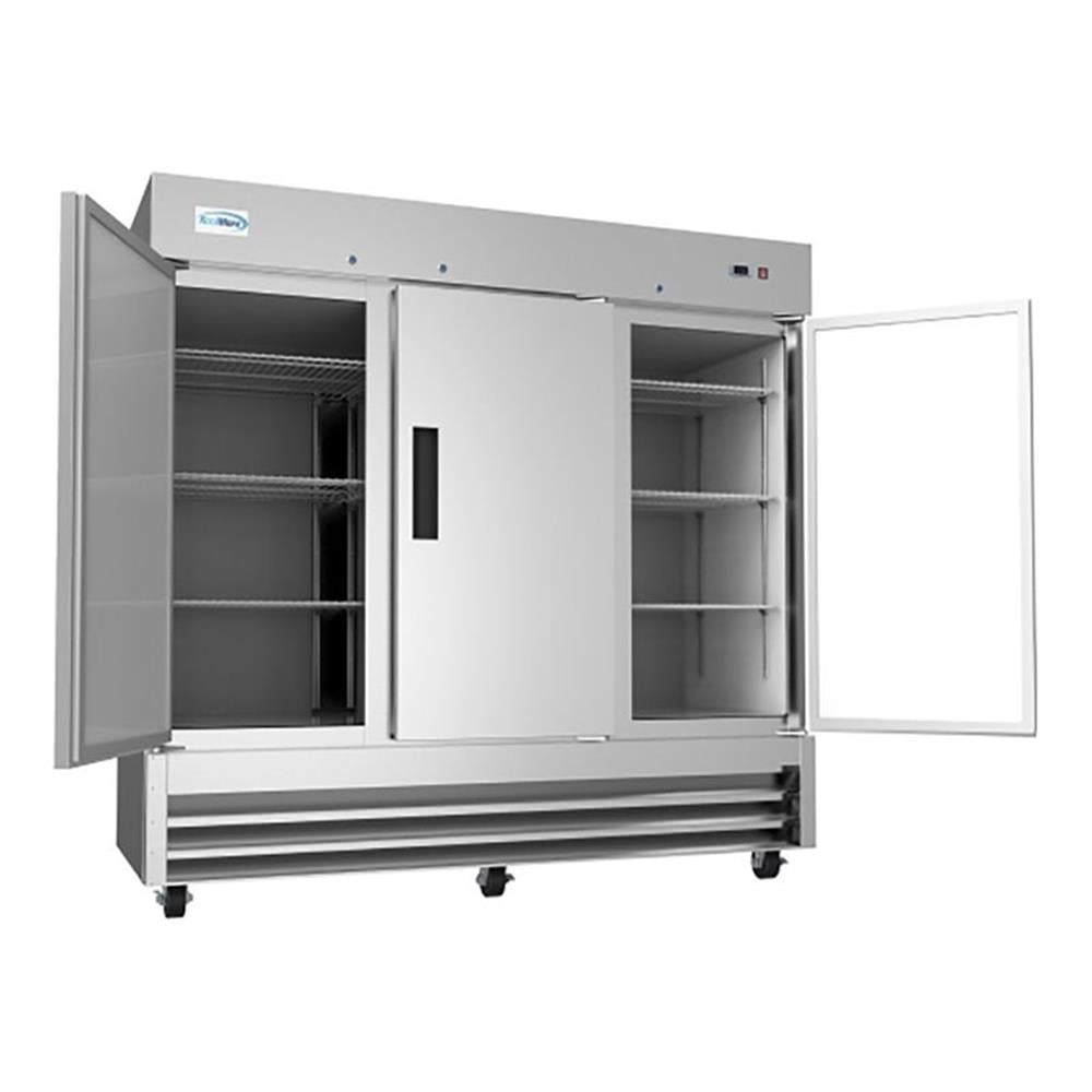 Pemberly Row 82" 3 Door Stainless Steel Upright Reach-In Freezer in Silver