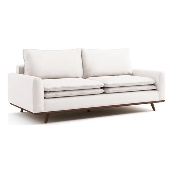 Pemberly Row 83 Inch Sofa with Feather Blend Pillows in Dark Brown Wood White