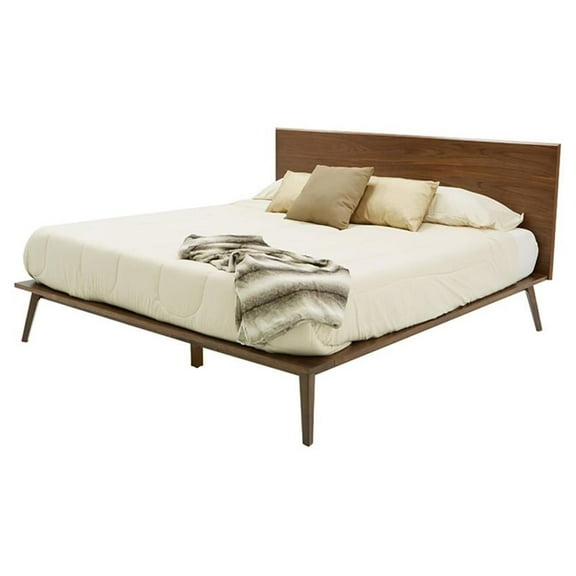 Pemberly Row 83x83" Modern Rubber Wood Eastern King Bed in Walnut