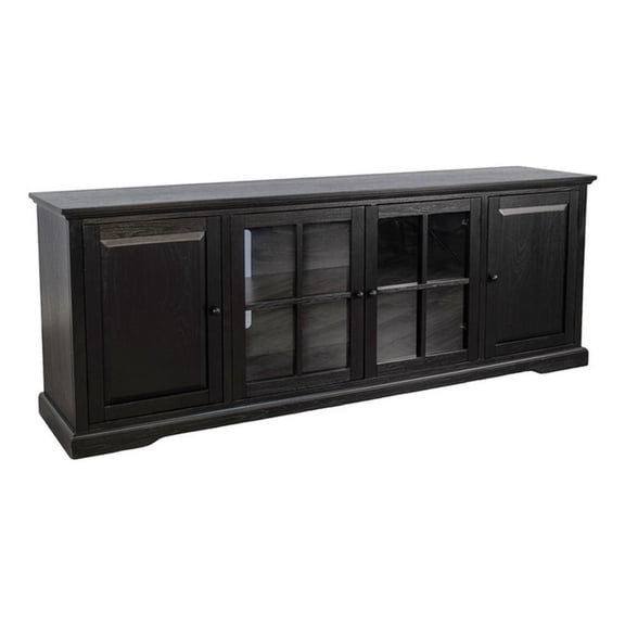 Pemberly Row 84" Black Wood Media Cabinet with Glass Doors & Adjustable Shelves