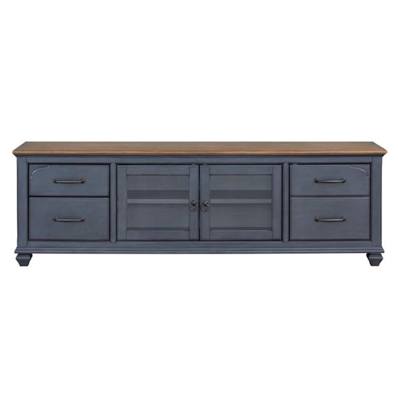 Pemberly Row 84" Farmhouse Coastal Entertainment TV Stand in Blue
