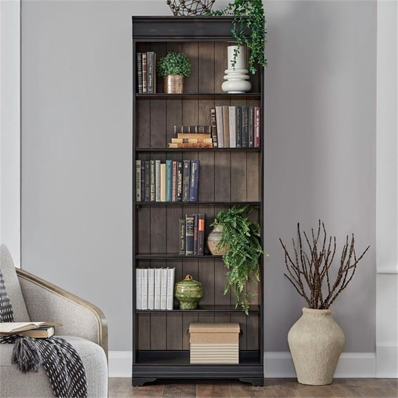 Pemberly Row 84 Inch Bookcase Poplar Maple Charcoal & Caramel