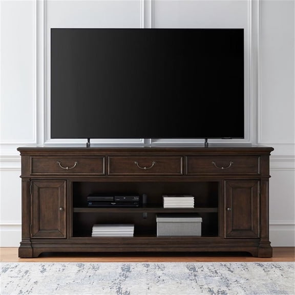 Pemberly Row 84 Inch Fireplace TV Console with Bead Molding in Brown