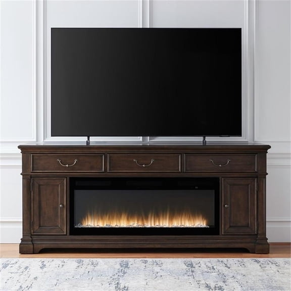 Pemberly Row 84 Inch TV Console with Firebox and Column Pilasters in Brown