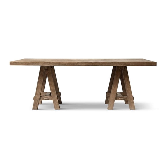Pemberly Row 84" Reclaimed Elm Trestle 8-Person Dining Table in Dark Brown