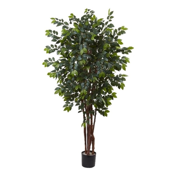 Pemberly Row 84" Sakaki Silk Tree with 1862 Leaves in Green/Black