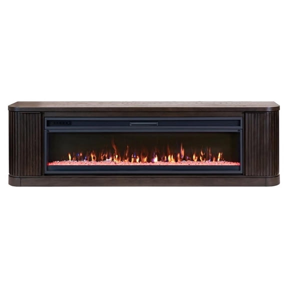 Pemberly Row 84" Wood Fireplace Console Entertainment Fully Assembled in Brown