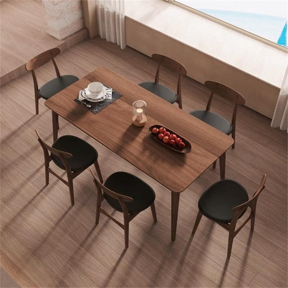 Pemberly Row 86.7" Mid-Century Walnut Dining Table and 6 Chairs