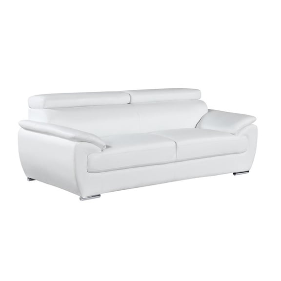 Pemberly Row 86" Modern Wood and Leather Sofa with Fiber Back in White