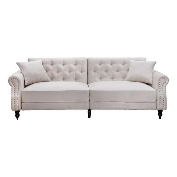 Pemberly Row 87.8'' Convertible Cream Velvet Sofa Bed Sleeper