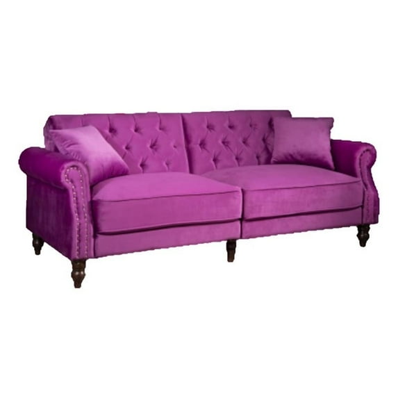 Pemberly Row 87.8'' Convertible Violet Velvet Sofa Bed Sleeper