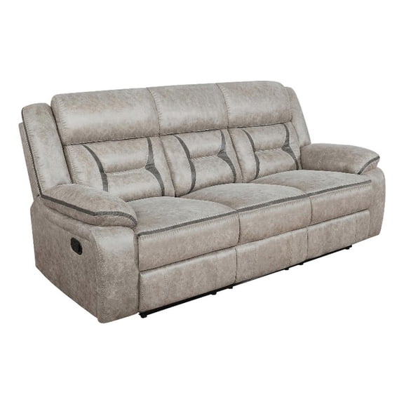 Pemberly Row 87" Glider Manual Recliner Sofa with Gel Foam in Taupe