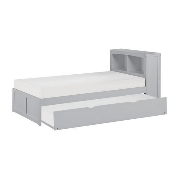 Pemberly Row 88.5" Transitional Wood Twin Bookcase Bed with Trundle in Gray