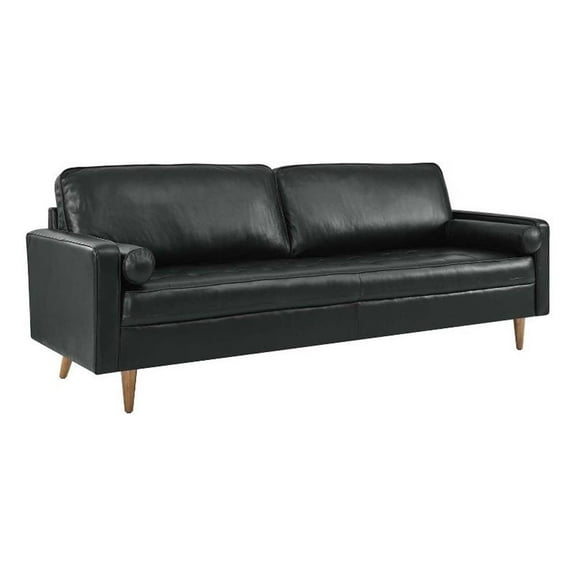 Pemberly Row 88" Modern Leather and Dense Foam Sofa in Black Finish