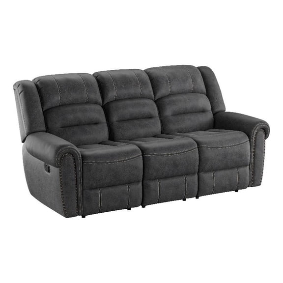 Pemberly Row 88" Reclining Sofa with Rolled Arms & Nailhead Trim in Slate Gray