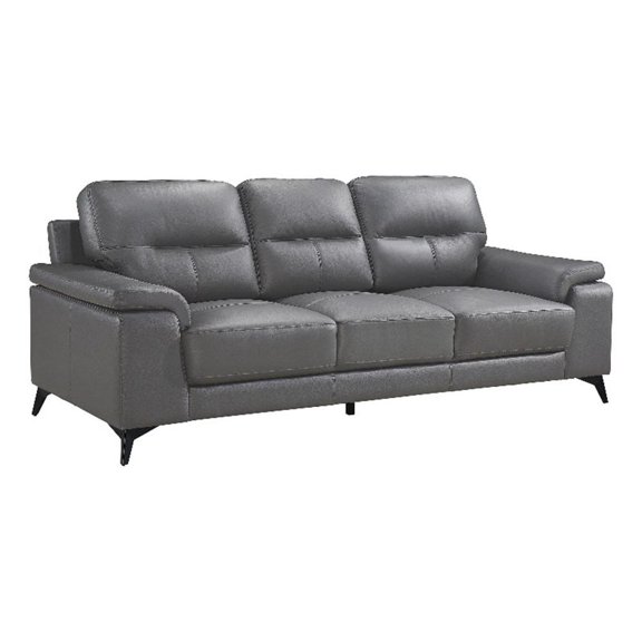 Pemberly Row 89 Inch Sofa in Dark Gray Top Grain Leather Foam Cushions