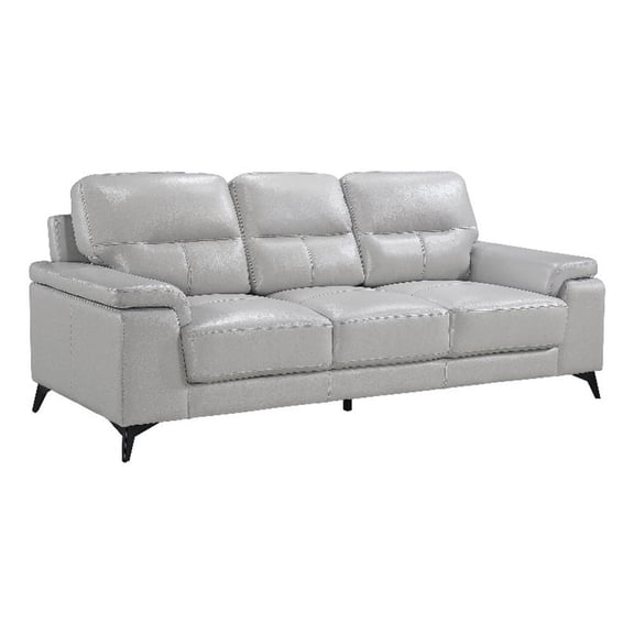 Pemberly Row 89 Inch Sofa in Light Gray Top Grain and Faux Leather Metal