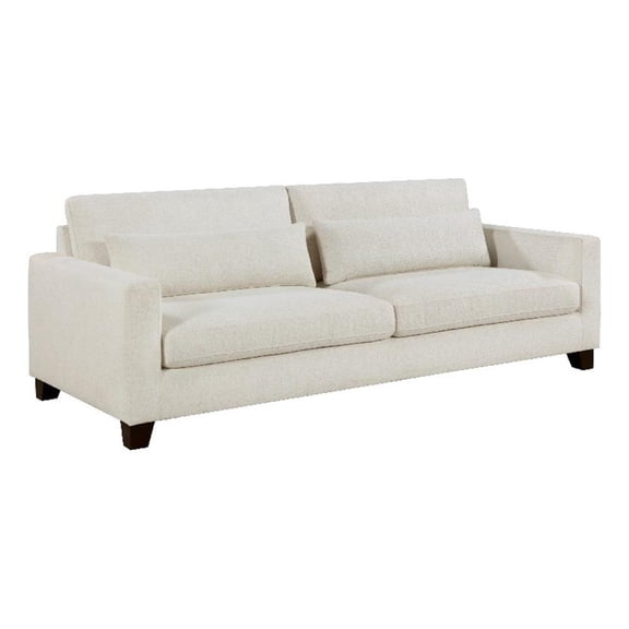 Pemberly Row 89 Inch Sofa with 2 Lumbar Pillows in Ivory Fabric