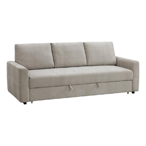 Pemberly Row 89" Sofa with Fold Out Full Size Sleeper Bed in Beige Linen