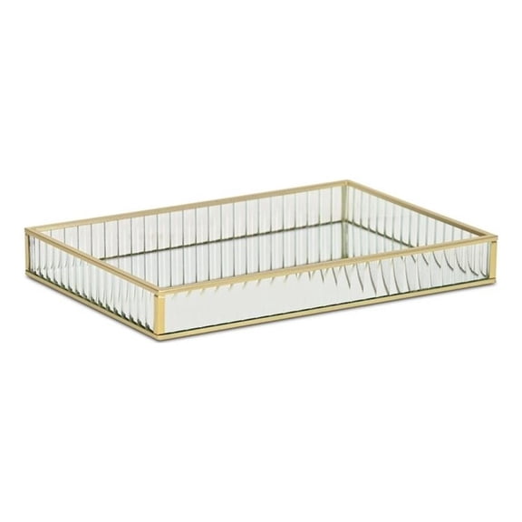 Pemberly Row 9.5" Gold Rectangular Fluted Glass Tray with Metal Base