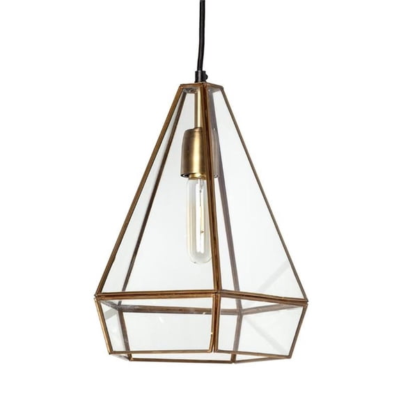 Pemberly Row 9.5x12.5 Gold Metal and Glass Pyramid Pendant Light