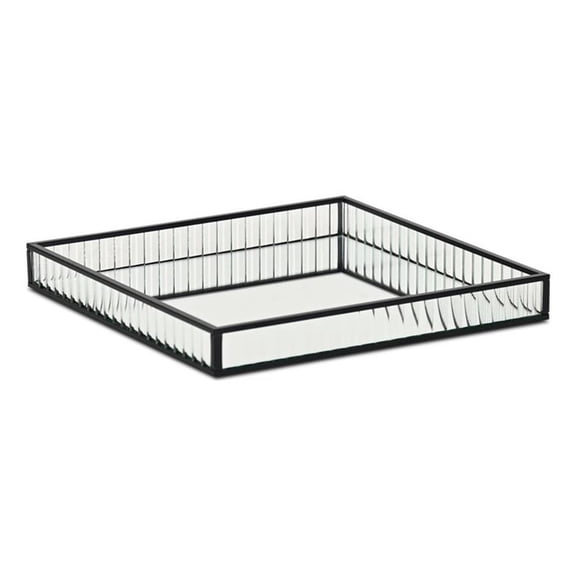 Pemberly Row 9.75" Black Square Fluted Glass Tray with Metal Base