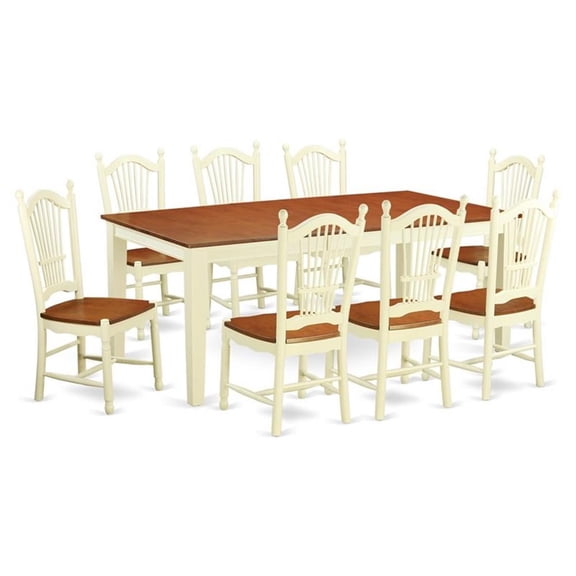 Pemberly Row 9-Piece Asian Hardwood Dining Set in Buttermilk/Cherry