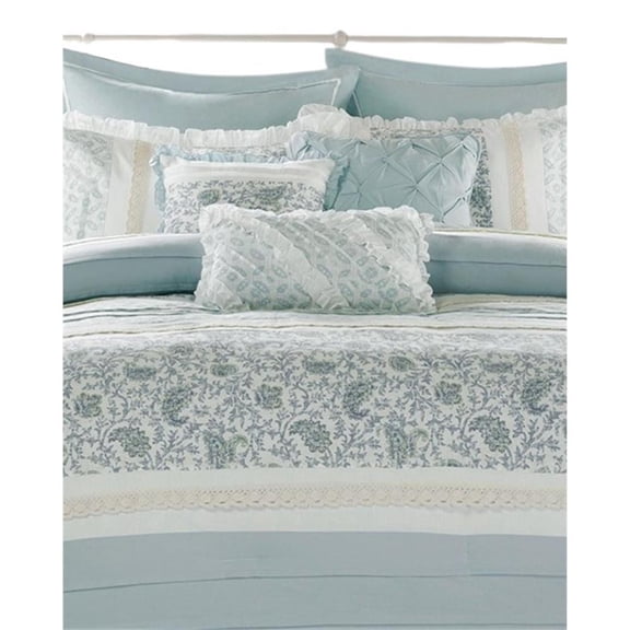 Pemberly Row 9-Piece Cotton Printed Comforter Set w/ Pintuck in Blue