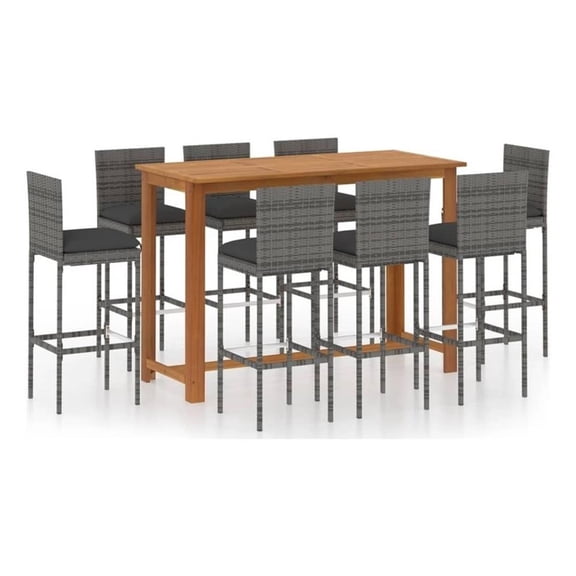 Pemberly Row 9 Piece Solid Acacia Wood Bar Set in Gray/Anthracite