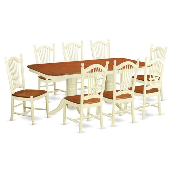 Pemberly Row 9-Piece Wood Kitchen Set with Butterfly Leaf in Buttermilk/Cherry