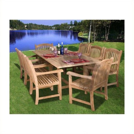 Pemberly Row 9 Piece Wood Patio Dining Set in Teak