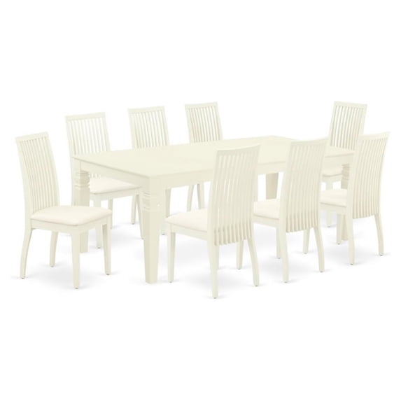 Pemberly Row 9-piece Dining Set with Fabric Seat in Linen White