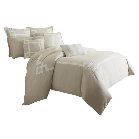Pemberly Row 9-piece Fabric Queen Comforter Set in Natural/Tan