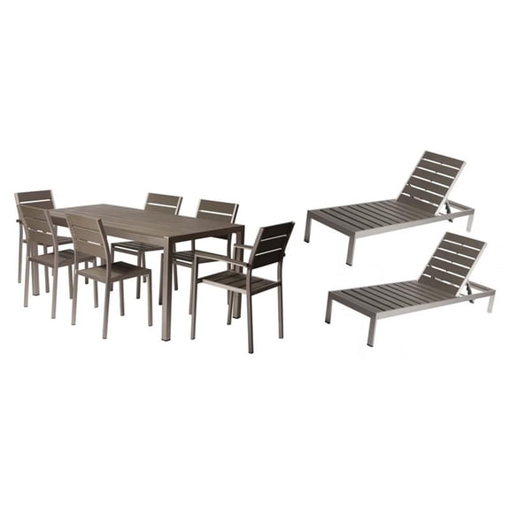 Pemberly Row 9-piece Modern Aluminum Patio Dining Set in Gray