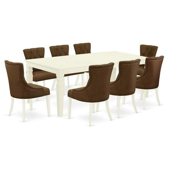Pemberly Row 9-piece Wood Dining Set in Linen White/Dark Coffee