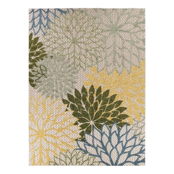 Pemberly Row 9' x 12' Green Multicolor Fabric Tropical Area Rug (9' x 12')