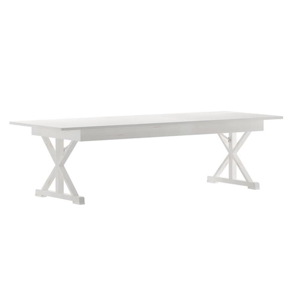 Pemberly Row 9' x 40" Solid Pine Farm Dining Table with X-Style Legs in White