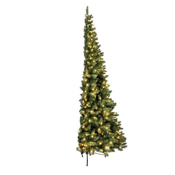 Pemberly Row 90" Chapel Pine LED Lights Artificial Christmas Half Tree in Green
